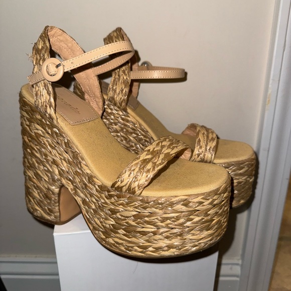 Miss Lola Shoes - Miss Lola Beige Platform Wedge Sandals